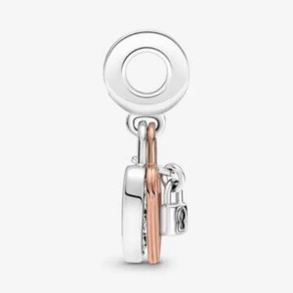 Pandora Heart Padlock Double Dangle Charm - Picture 2 of 5